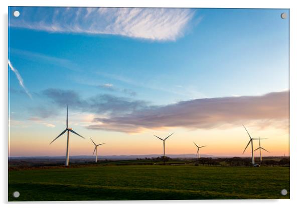 A wind farm at sunrise Acrylic by David Wall