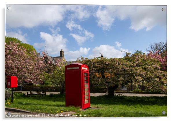 Small Rural Post Box Next to a Red Phone Box. Acrylic by Steven Gill