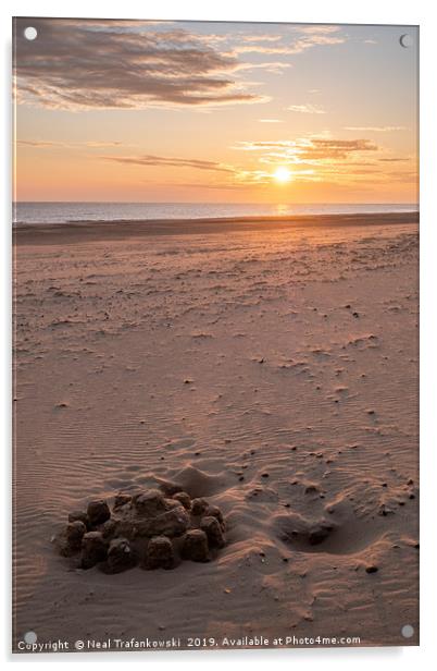 Holkham Beach Sandcastle & Sunrise Acrylic by Neal Trafankowski