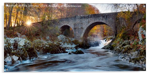 Falls of Feugh and bridge at sunrise Acrylic by Mike Johnston