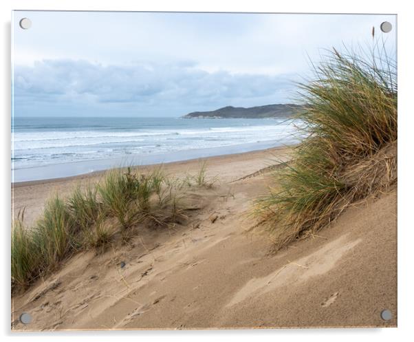 Woolacombe beach sand dunes Acrylic by Tony Twyman