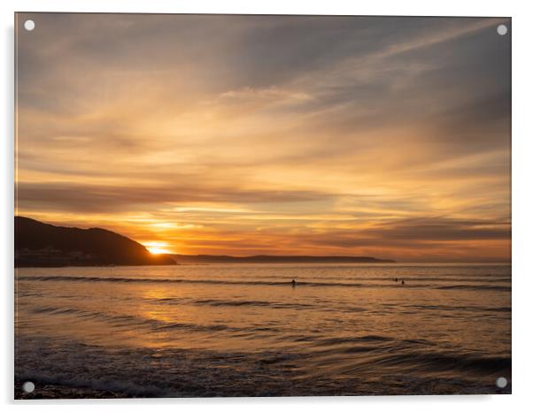 Westward Ho! sunset waves Acrylic by Tony Twyman