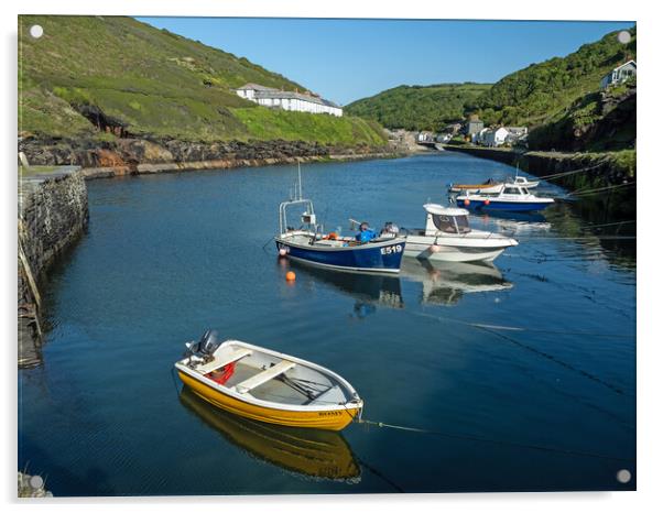 Boats at Boscastle Harbour Acrylic by Tony Twyman