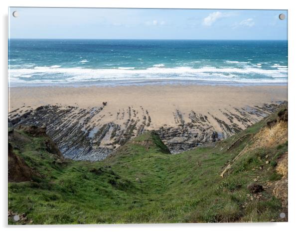 Sandymouth shoreline Acrylic by Tony Twyman