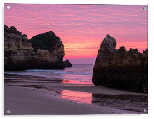 Alvor sea stack sunrise Acrylic by Tony Twyman