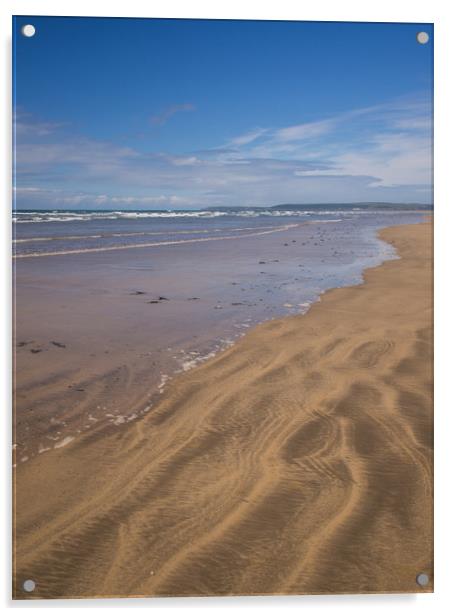 Westward Ho! beach with sea view in North Devon Acrylic by Tony Twyman