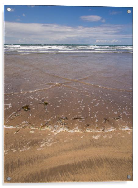 Westward Ho beach with waves approaching the shor Acrylic by Tony Twyman