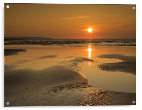 Westward Ho! beach sunset in North Devon Acrylic by Tony Twyman