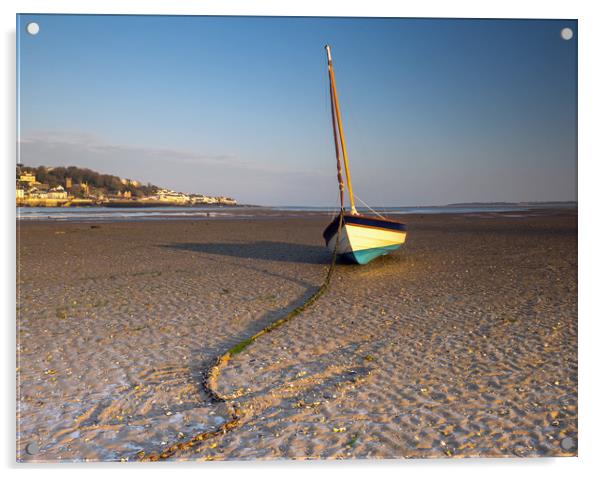 Yacht moored on Instow beach in North Devon Acrylic by Tony Twyman