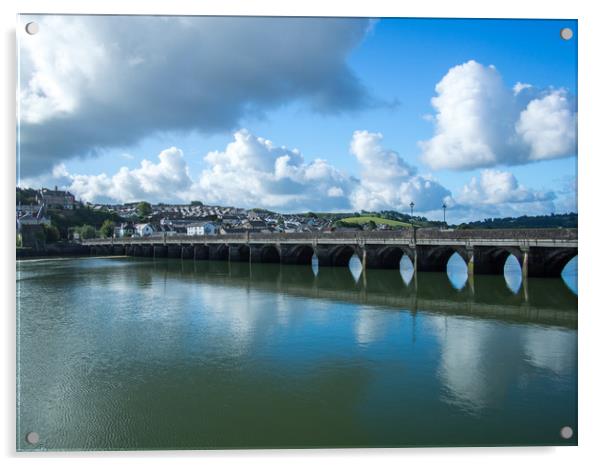 Bideford Long bridge in the sunshine of Devon Acrylic by Tony Twyman