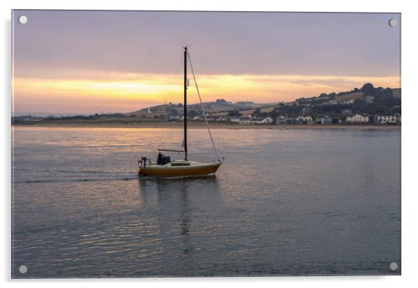 Yacht sailing towards Instow in Devon at Sunrise Acrylic by Tony Twyman