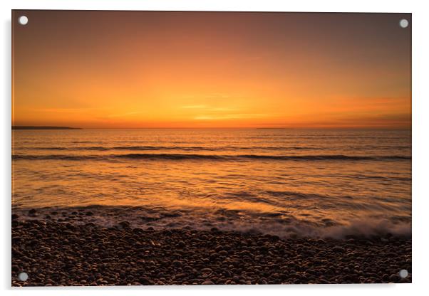 Waves on the sunset lit shoreline at Westward Ho Acrylic by Tony Twyman