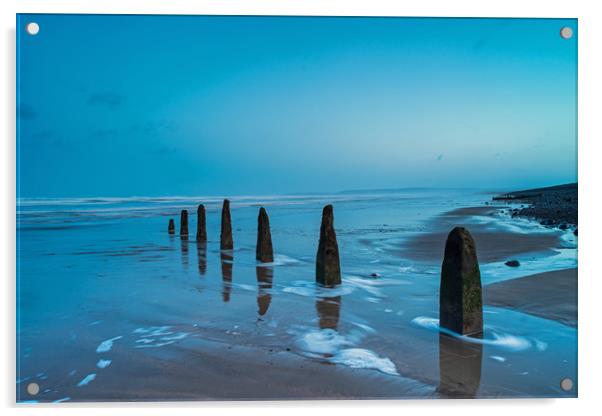 Weathered beach groynes at Dawn Acrylic by Tony Twyman