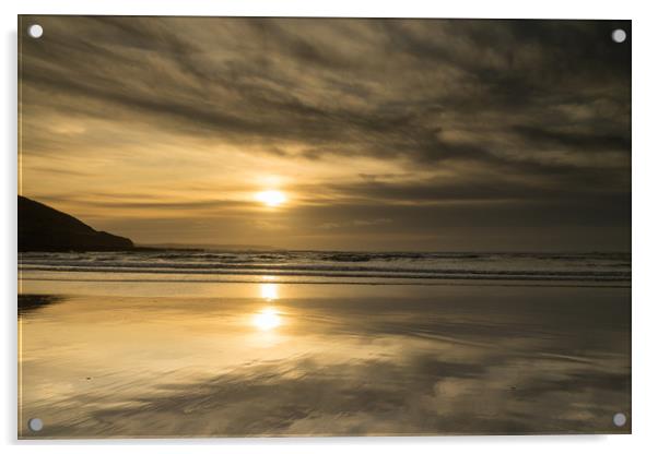 Moody sunset beach reflections Acrylic by Tony Twyman