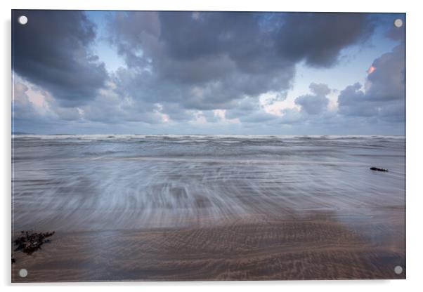 Windy sunrise at Westward Ho beach Acrylic by Tony Twyman