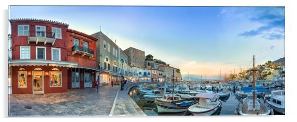 Panoramic of the waterfront of Hydra, Greece. Acrylic by RUBEN RAMOS