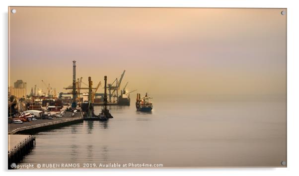 The port of Lisbon in a foggy day. Acrylic by RUBEN RAMOS