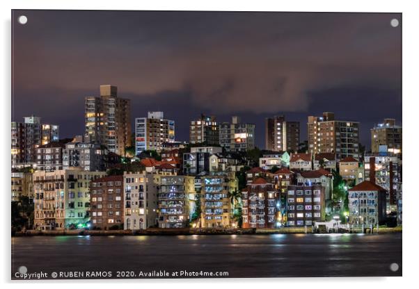 Cityscape at Sydney Harbor at night,  Acrylic by RUBEN RAMOS