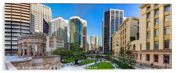 The ANZAC Square and war memorial in Brisbane.  Acrylic by RUBEN RAMOS