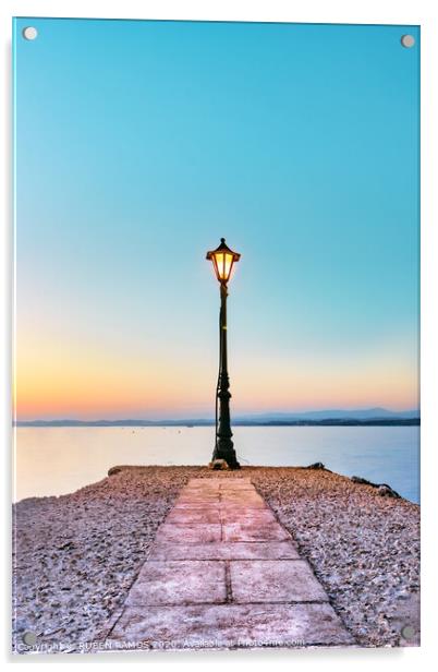 Old Vintage Lantern over sea at sunset. Acrylic by RUBEN RAMOS