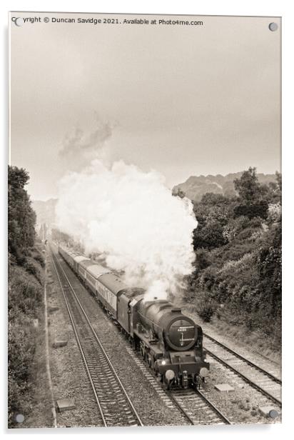 Royal Scot steam train leaves Bath Spa on a cold summers evening expresso black and white Acrylic by Duncan Savidge