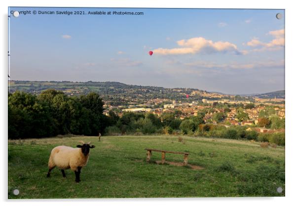 Hot air balloon passing Bath City Farm Acrylic by Duncan Savidge
