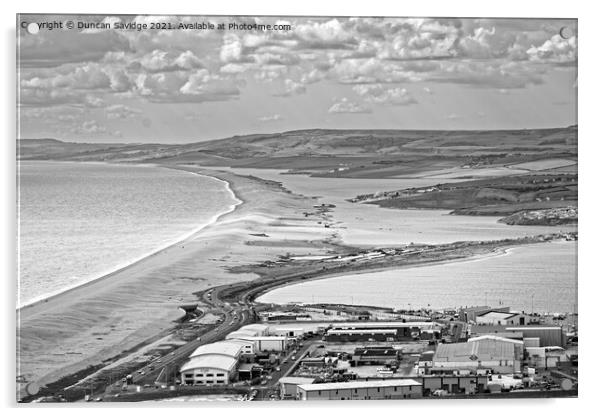 Chesil Beach black and white Acrylic by Duncan Savidge