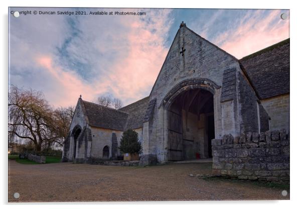 Tithe Barn Bradford on Avon sunset at Christmas  Acrylic by Duncan Savidge