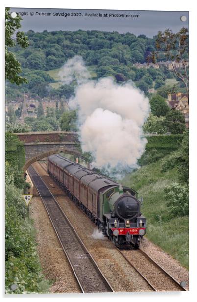Steam train accelerating out of Oldfield Park Bath Acrylic by Duncan Savidge