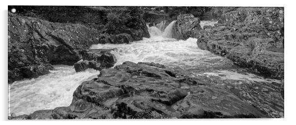 Panoramic black and white abstract of Betws-Y-Coed rocks and waterfalls Acrylic by Duncan Savidge