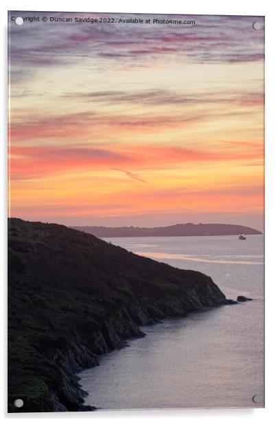 Maenporth Cornwall sunrise Acrylic by Duncan Savidge