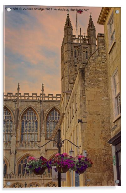Floral display outside Bath Abbey Acrylic by Duncan Savidge