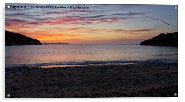 A Cornish sunrise at Maenporth Panoramic  Acrylic by Duncan Savidge