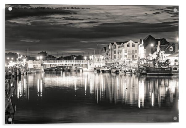 Weymouth at night black and white Acrylic by Duncan Savidge