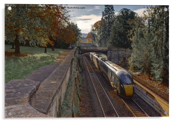 A train traveling through Sydeny Gardens Bath Acrylic by Duncan Savidge