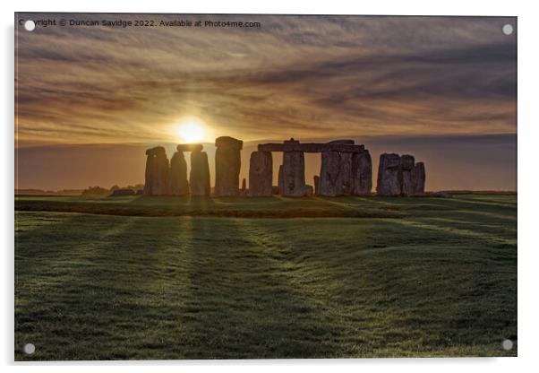 Stonehenge Winter Sunset sun stripes  Acrylic by Duncan Savidge