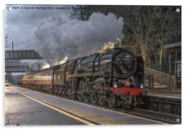 70000 Britannia steam train through Keynsham in the dark  Acrylic by Duncan Savidge
