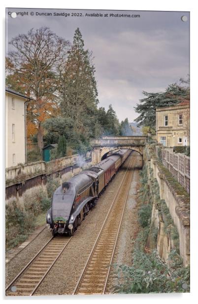 Sir Nigel Gresley in wartime black through Sydney Warf Bath Acrylic by Duncan Savidge