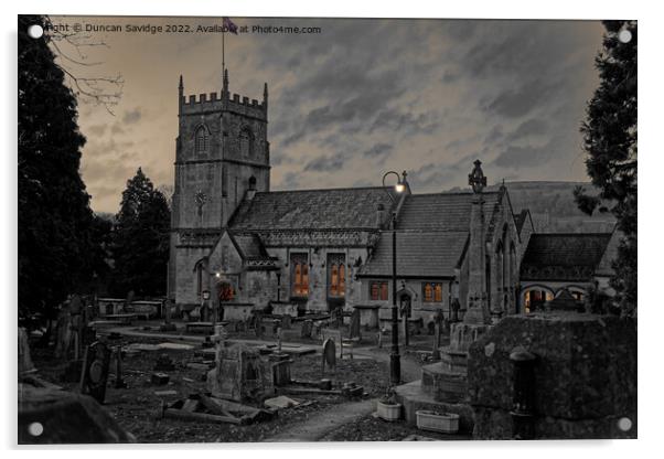 St Nicholas parish church in Bathampton evening song at Christmas Acrylic by Duncan Savidge