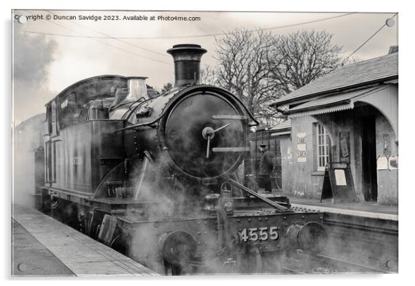 Large Praire 4555 in black and White at the Eat Somerset Railway  Acrylic by Duncan Savidge