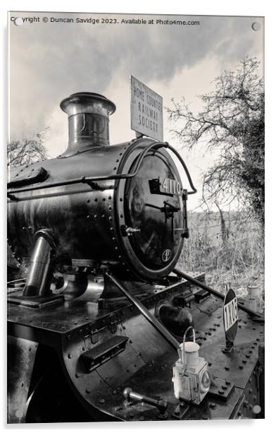 Large Prairie 4110 in black and white at Mendip Vale East Somerset Railway  Acrylic by Duncan Savidge