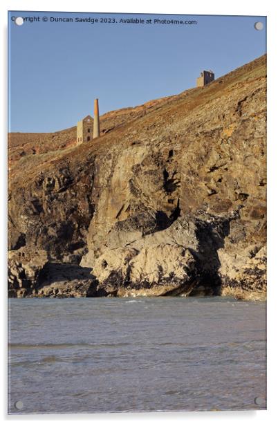 Majestic Wheal Coats high up on the Cliffs at Chap Acrylic by Duncan Savidge
