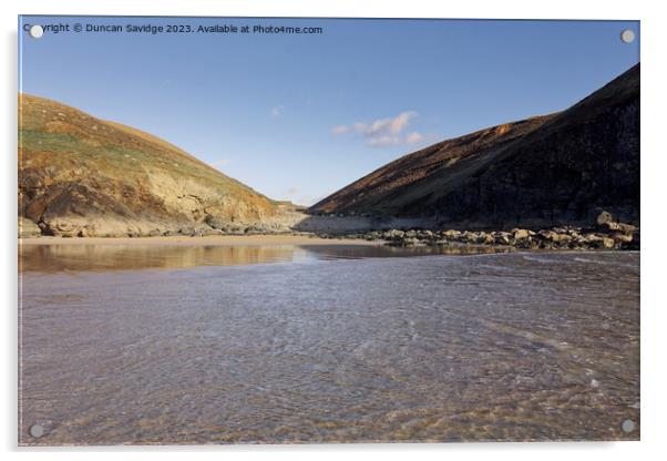 Looking inland at the breathtaking Chapel Porth Acrylic by Duncan Savidge