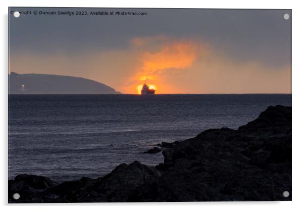A moody sunrise at Maenporth Acrylic by Duncan Savidge
