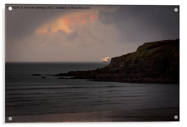 Stormy sunrise at Maenporth  Acrylic by Duncan Savidge