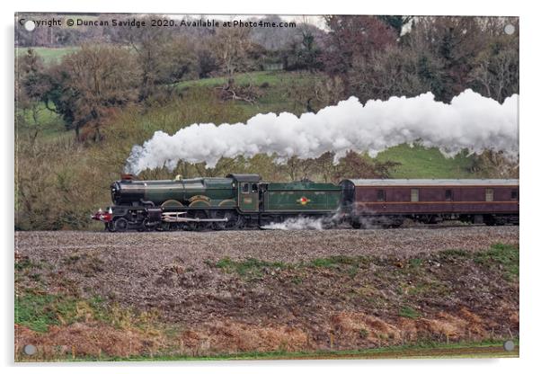 Clun Castle steam train Winter steam near Bath Acrylic by Duncan Savidge