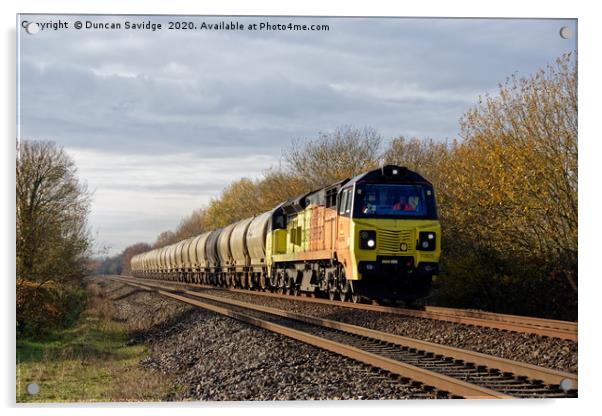 Colas freight train at speed 'tanks' Acrylic by Duncan Savidge