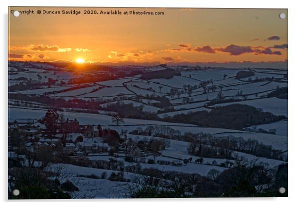 Englishcombe near Bath snowfields at sunset Acrylic by Duncan Savidge