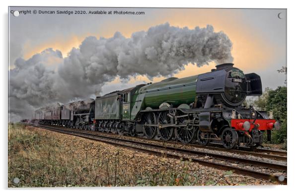 Flying Scotsman steam train trackside moody Acrylic by Duncan Savidge