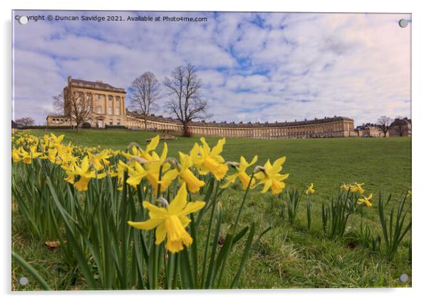 Bath Royal Crescent spring daffodils  Acrylic by Duncan Savidge